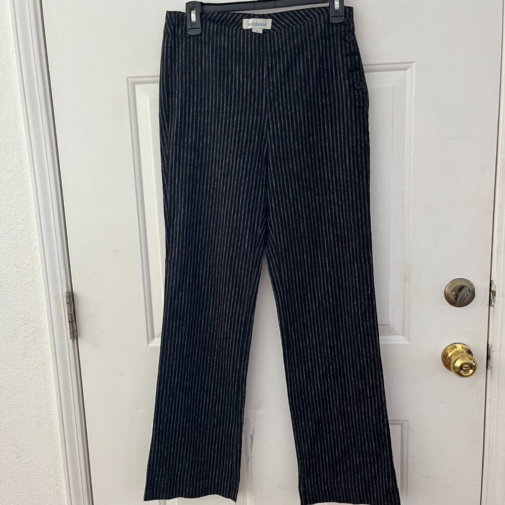 Sundance Woman's Amelia Black/White Striped Linen Trouser Pants Sz 2